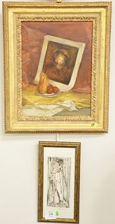 Two Stuart Kaufman (1926 - 2008), oil on board, Titus, signed lower right S Kaufman 68, Gallery Fifty Two label on back and a lithograph nude with tow