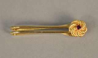 Tiffany Schlumberger 18K gold tie clip set with small ruby (back support has slight separation), 8.2 grams.