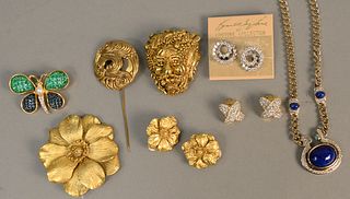 Group of designer jewelry to include two Elizabeth Canovas brooches, Erwin pearl brooch and pair of earrings, two pairs of Kenneth Lane earrings, Kenn