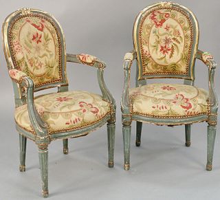 Pair of Louis XVI style childs fautoil with aubusson upholstery. ht. 32 in., seat ht 16 in.