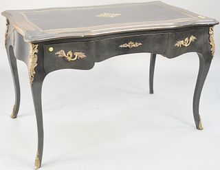 Louis XV style leather top desk with two pull out slides and brass mounts. ht. 30 in., top: 27" x 47". Provenance: The Estate of Ed Brenner, Short Hil