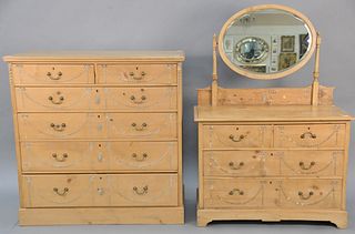 Two piece lot to include large pine chest, two over four drawer, along with a pine vanity having mirror. chest ht. 47 1/2 in., wd. 48 in. Provenance: 
