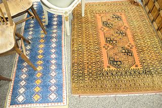 Three oriental throw rugs. 3' 8" x 5', 2' x 6', 3' 6" x 5' 6". Provenance: Former home of Mel Gibson, Old Mill Rd, Greenwich, CT