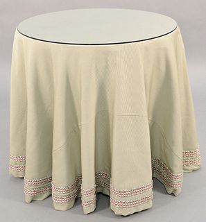 Pair of round tables with custom cloth tops. ht. 28 1/2 in., dia. 30 in. Provenance: Estate of William and Teresa Patton, Lake Ave Greenwich, CT