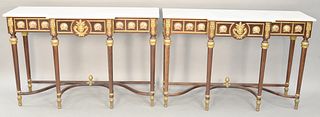 Pair of Louis XVI contemporary marble top console tables. ht. 33 1/2 in., wd. 50 in., dp. 16 in.
