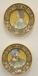 Four large Majolica Deruta Dipinto Amano chargers , painted, Buste signed on back. dia. 17 in. Provenance: Former home of Mel Gibson, Old Mill Rd, Gre