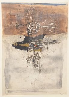 Johnny Friedlaender, etching in colors, Resonances, pencil signed lower right and numbered lower left 41/95. sight size: 29" x 20 1/2". Provenance: Pr