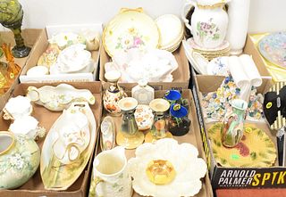 Six box lots of porcelain and china to include Royal Worcester, Limoges, Prussia nut dishes, Nippon, Coalport, Belleek, and Royal Crown Derby. Provena