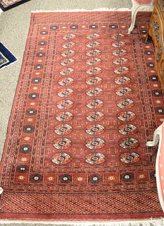 Bokhara oriental throw rug. 4" x 6' 5". Provenance: Former home of Mel Gibson, Old Mill Rd, Greenwich, CT