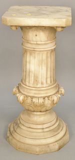 Carved alabaster pedestal. ht: 30" top: 14" x 14"
