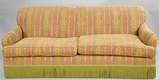 Custom upholstered sofa. ht. 86 in., lg. 36 in. Provenance: Former home of Mel Gibson, Old Mill Rd, Greenwich, CT