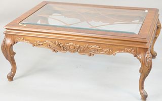 Henredon Louis XV style coffee table with inset glass top. ht. 19 in., top: 30" x 43". Provenance: Former home of Mel Gibson, Old Mill Rd, Greenwich, 