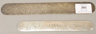 Two sterling silver page turners, one Shreve Crump and Low, one Hodgson and Kennard. lg. 7" and 9".