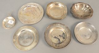 Group of six sterling silver small dishes plates. 28.1 t.oz.