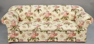 Chesterfield style sofa upholstered in a Chintz type of upholstery, attributed to Thomas De Angelis and company, N.Y., possibly Chintz upholstery. lg.