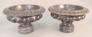 Pair of Large Italian Neoclassical Tazzas, black marble with carved rim. height 9 1/2 inches, diameter 16 inches.