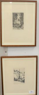 Three etchings to include Peter Moran, Cattle in the Forest, signed lower left in plate P.Moran along with two Lyman Byxbe, "Home in the Rockies," and