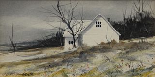 Al Barker (B1941), water color, "White House," Essex County Section National Council of Jewish Women, American art at mid-century label on back. sight