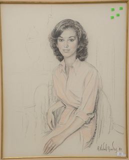 Alejo Vidal Quadras (1919 - 1994), colored pencil and charcoal on paper, Portrait of young woman, lower right A Vidal Quadras 80, sight size 34" x 31 
