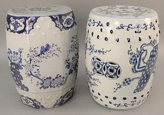 Two blue and white Chinese garden seats. ht. 17 1/2 in., and 17 1/2 in. Provenance: Estate of Mark W. Izard MD, Cider Brook Road, Avon, CT