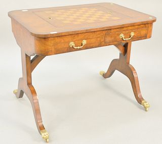 Maitland Smith games table having two drawers with chess board and backgammon. ht. 29 in., top: 26" x 36 1/2". Provenance: Estate of William and Teres