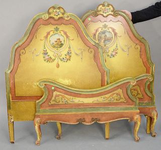 California furniture company, L.A. Broadway pair of Louis XV style beds. ht. 52 1/2 in., wd. 39 in. Provenance: Former home of Mel Gibson, Old Mill Rd