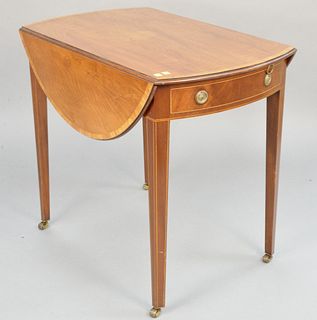 George IV style mahogany drop leaf pembroke table with banded inlaid top and drawers. ht. 28 in., top open: 32" x 49 1/2". Provenance: Estate of Willi