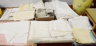 Seven box lots of linen, table clothes, napkins, etc. Provenance: Former home of Mel Gibson, Old Mill Rd, Greenwich, CT