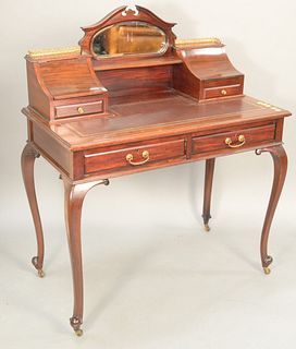 French style mahogany vanity having leather writing surface and mirror. ht. 42 1/2 in., wd. 36 in.