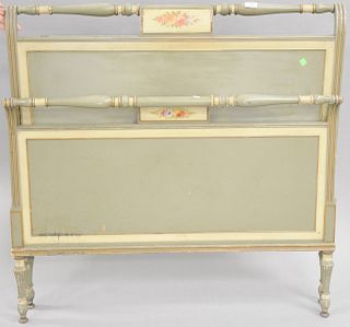 Pair of paint decorated twin beds with rails. ht. 41 in. Provenance: Former home of Mel Gibson, Old Mill Rd, Greenwich, CT