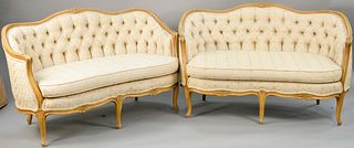 Pair of Louis XV style loveseats. ht. 33 1/2 in., wd. 53 in. Provenance: The Estate of Ed Brenner, Short Hills N.J.