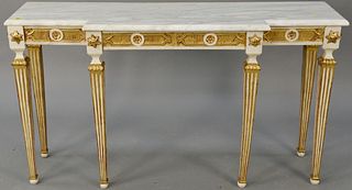 Italian neoclassical marble top side table with marble top white with gold highlights. ht. 27 1/2 in., wd. 50 in. Provenance: The Estate of Ed Brenner