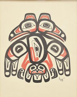 Group of four Indian Serigraphs and wood blocks to include Russell Smith (B1950), serigraph, "Kwakiutl Sculpin" pencil signed, titled and numbered 177