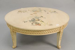 J.W. Braeder decorated round coffee table, signed J.W. Braeder. ht. 15 1/2 in., dia. 39 1/2 in. Provenance: The Estate of Ed Brenner, Short Hills N.J.