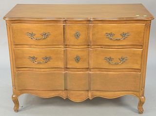 Four piece lot to include three mahogany tables, Queen Anne style bench and two tier table, and a three drawer French style chest. ht. 22 1/2 in., top