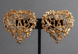 Yves Saint Laurent Gold-Tone Heart Motif Earrings