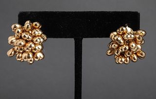 Italian 18K Yellow Gold Heart Cluster Earrings
