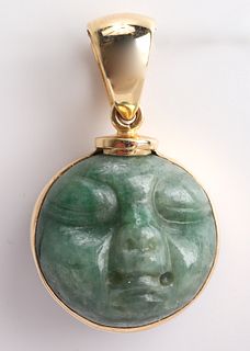 Jost 18K Yellow Gold Carved Jade Face Pendant