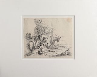 Tiepolo "Nymph w Small Satyr & Two Goats" Etching