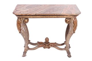 Louis XV Style Carved Wood & Marble Top Console