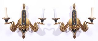 Neoclassical Manner Brass 2-Light Wall Sconces, Pr
