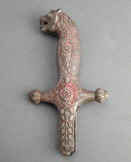 Indo-Persian Repousse Silver Lion Sword Hilt