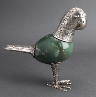 Russian Silver & Jade Bird Sculpture
