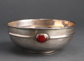 Modern Silver And Polished Stone Bowl