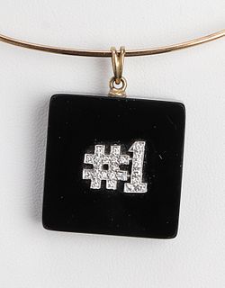 14K Yellow Gold Diamond & Onyx #1 Pendant Necklace