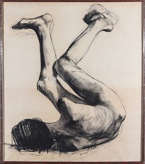 Leonard Baskin Reclining Nude Charcoal Drawing