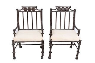 Diego Giacometti Style Arm Chairs, Pair