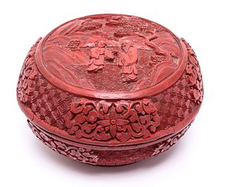 Chinese Carved Cinnabar Lacquered Round Box