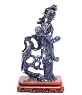 Chinese Carved Lapis Figure with Bird, Antique