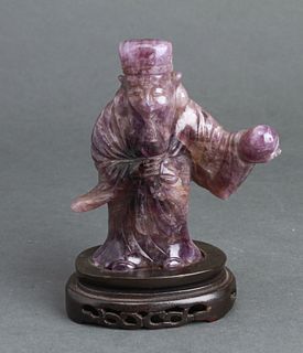 Chinese Immortal Carved Amethyst Sculpture